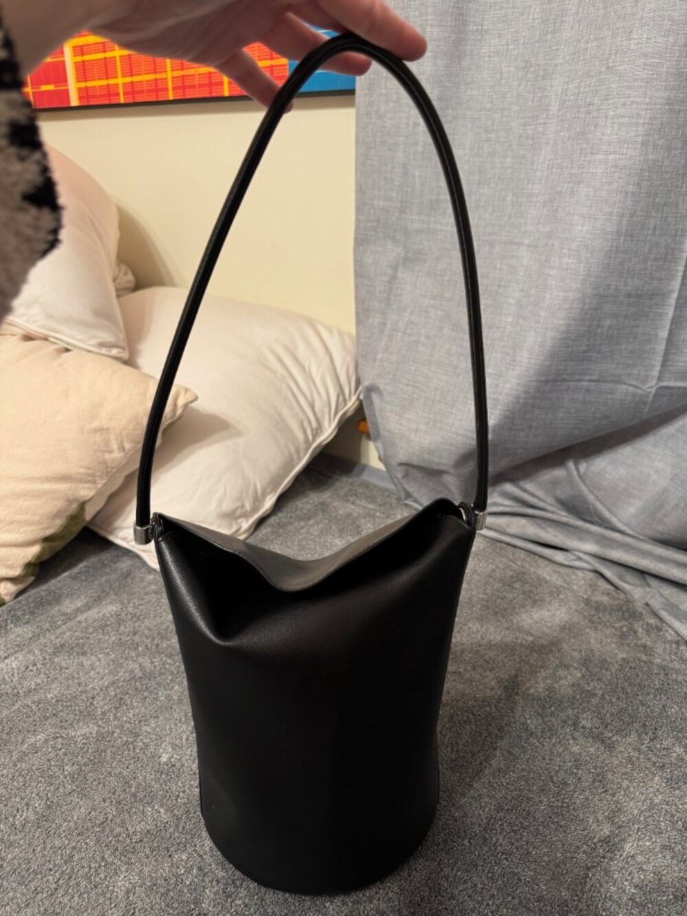 Calvin Klein Black Faux Leather Bucket Bag Silver Hardware CK - Picture 3 of 6